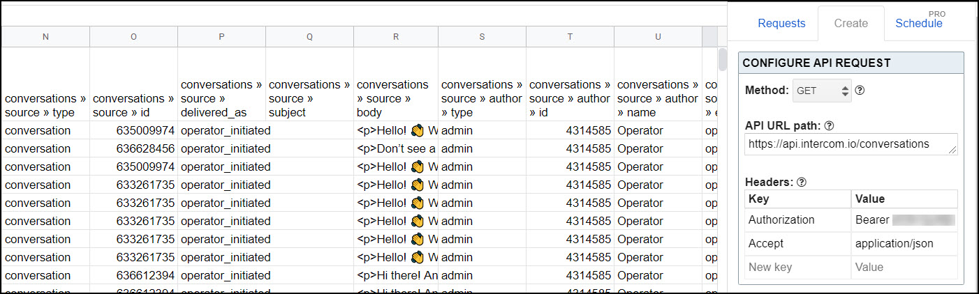 Import Intercom API Data to Google Sheets [2021] | API Connector
