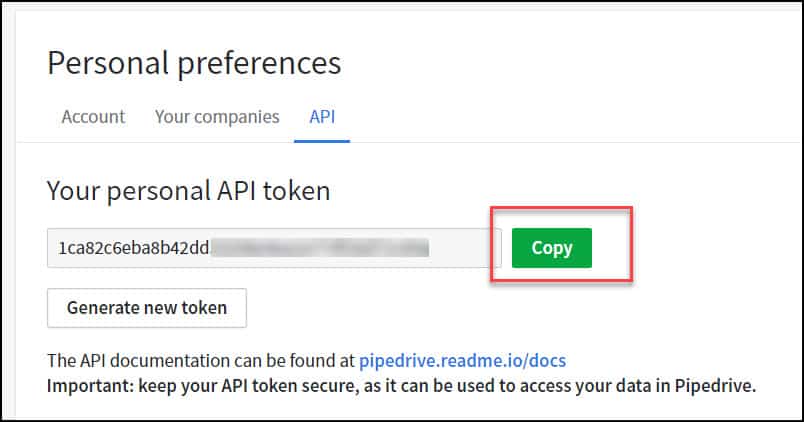 Pipedrive Google Sheets Integration - Pipedrive API key